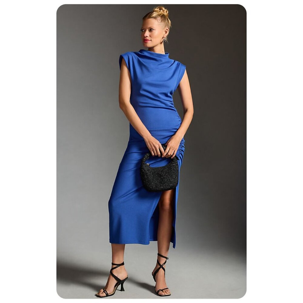 by Anthropologie The Maya Blue Ruched Cowl-Neck Dress sz xs